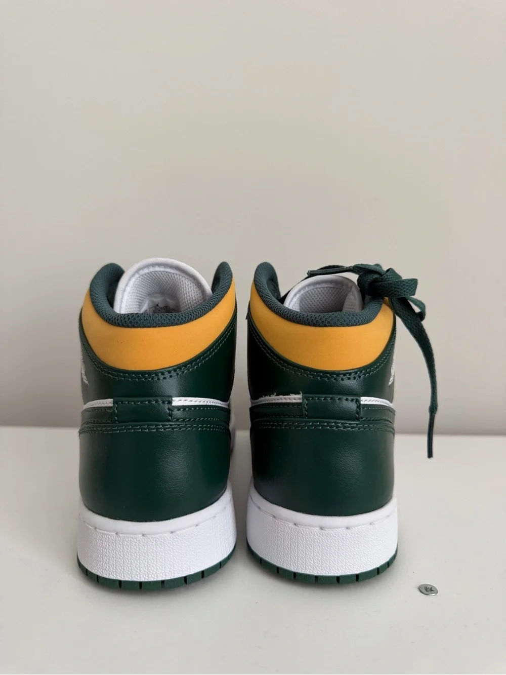 Nike Kids Mid-Top Sneakers in White, Dark Green & Yellow